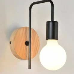 Fabrique de Styles Applique base ronde en bois naturel et métal noir* Appliques