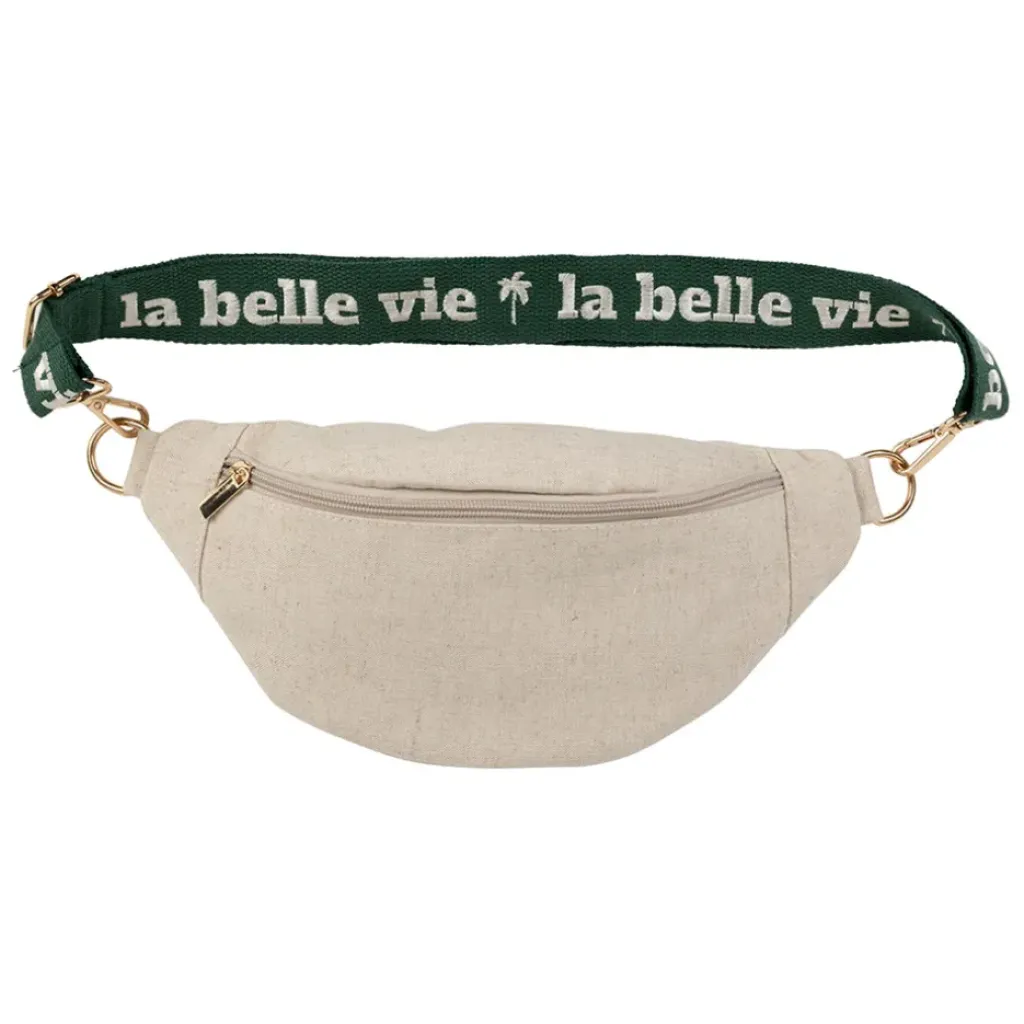 Fabrique de Styles Banane en lin et coton écru et émeraude avec bandoulière amovible - Bananez* Sacs Et Cabas