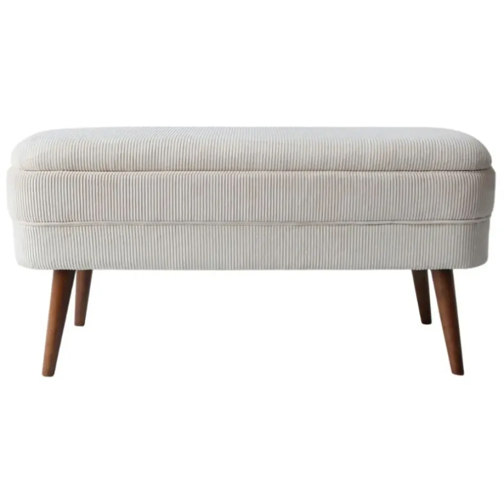 Fabrique de Styles Banc coffre en velours côtelé écru - Eleonor* Bancs Et Banquettes