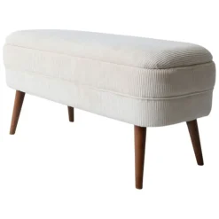 Fabrique de Styles Banc coffre en velours côtelé écru - Eleonor* Bancs Et Banquettes