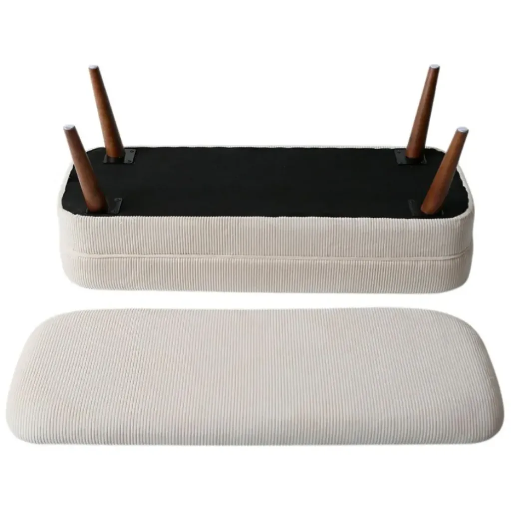 Fabrique de Styles Banc coffre en velours côtelé écru - Eleonor* Bancs Et Banquettes