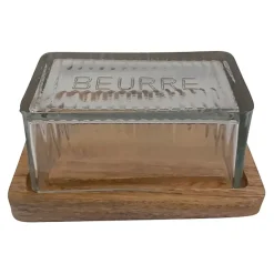 Fabrique de Styles Beurrier en verre et manguier - grand office* Accessoires De Table