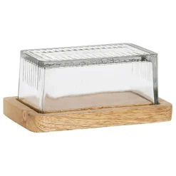 Fabrique de Styles Beurrier en verre et manguier - grand office* Accessoires De Table