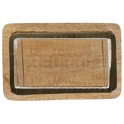 Fabrique de Styles Beurrier en verre et manguier - grand office* Accessoires De Table