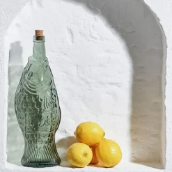 Fabrique de Styles Bouteille Poisson en verre recyclé sablé 1.1l* Carafes Et Pichets