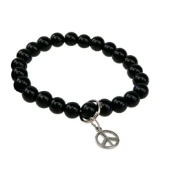 Fabrique de Styles Bracelet onyx perles rondes 8mm et signe paix* Bijoux Fantaisie