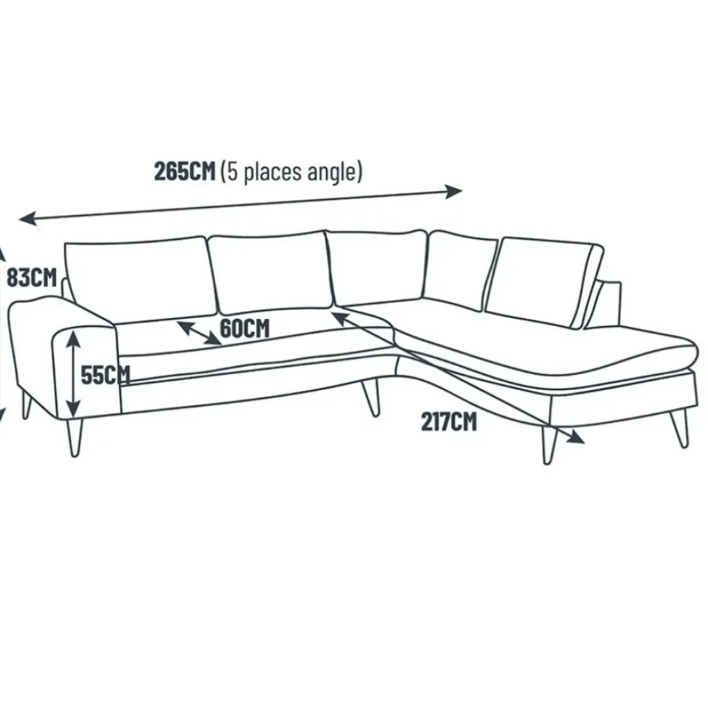 Fabrique de Styles Canapé d'angle droit 5 places André - effet velours - Seven emerald* Canapés D'angle