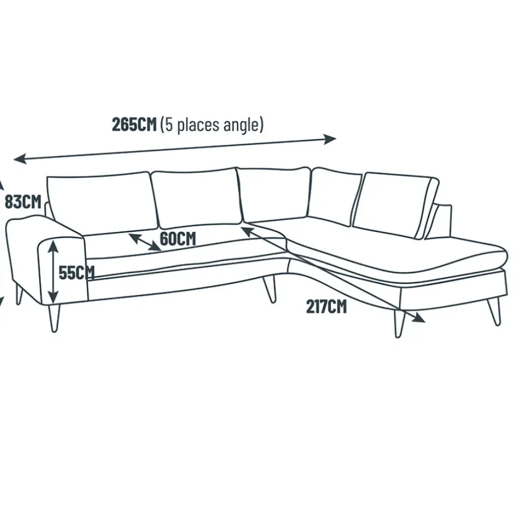 Fabrique de Styles Canapé d'angle droit 5 places André - effet velours - Seven emerald* Canapés D'angle