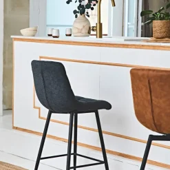 Fabrique de Styles Chaise de bar en tissu matelassé antracithe - Lilly* Tabourets Et Chaises De Bar