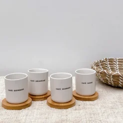 Fabrique de Styles Coffret 4 tasses en faïence avec soucoupes en bois 10cl* Tasses Et Mugs