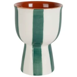 Fabrique de Styles Coquetier en grès rayé émeraude et blanc d4.5cm - Alaria* Accessoires De Table