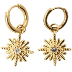 Fabrique de Styles Créoles x2 soleil h25mm acier inoxydable+strass* Bijoux Fantaisie