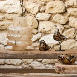 Fabrique de Styles Deco moineau en verre et camel - Serin* Petits Objets Déco