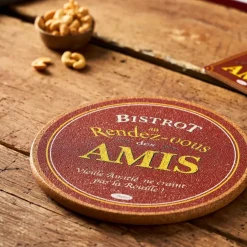 Fabrique de Styles Dessous de plat en liège rouge et jaune d20cm - Bistrot Des Amis* Accessoires De Table