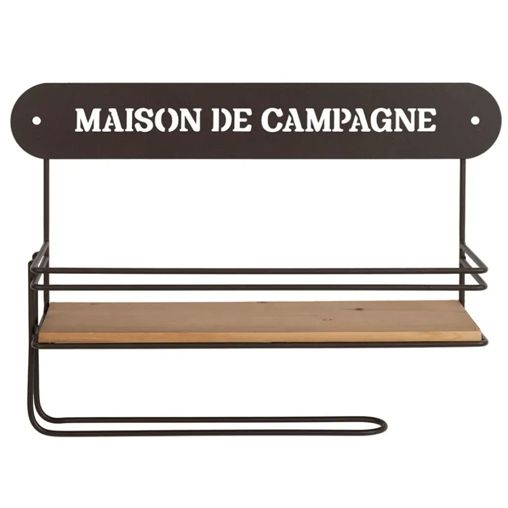 Fabrique de Styles Etagère murale avec dévodoir en fer brun et sapin - Maison De Campa* Étagères Murales
