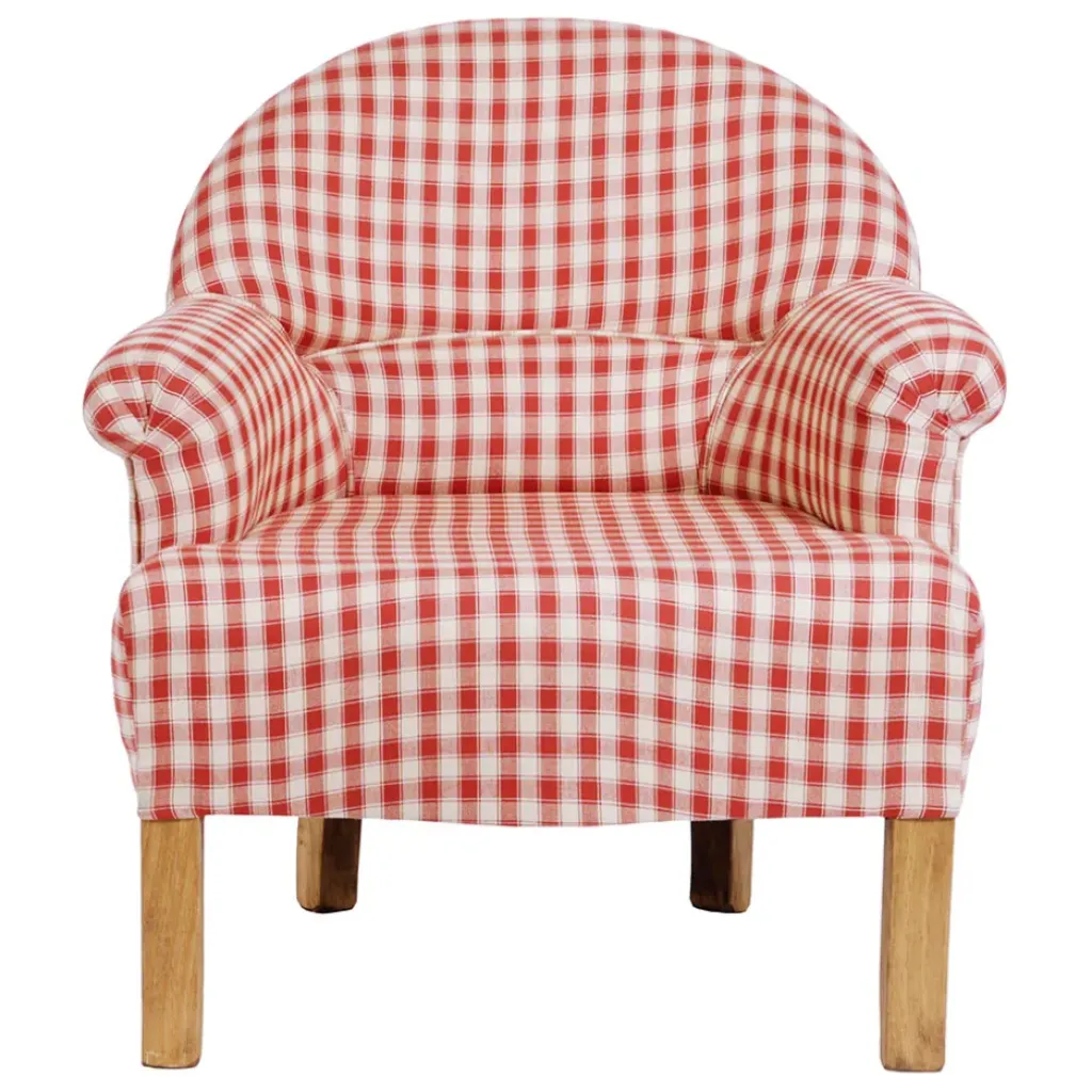 Fabrique de Styles Fauteuil crapaud en coton vichy et pin - Margot* Fauteuils