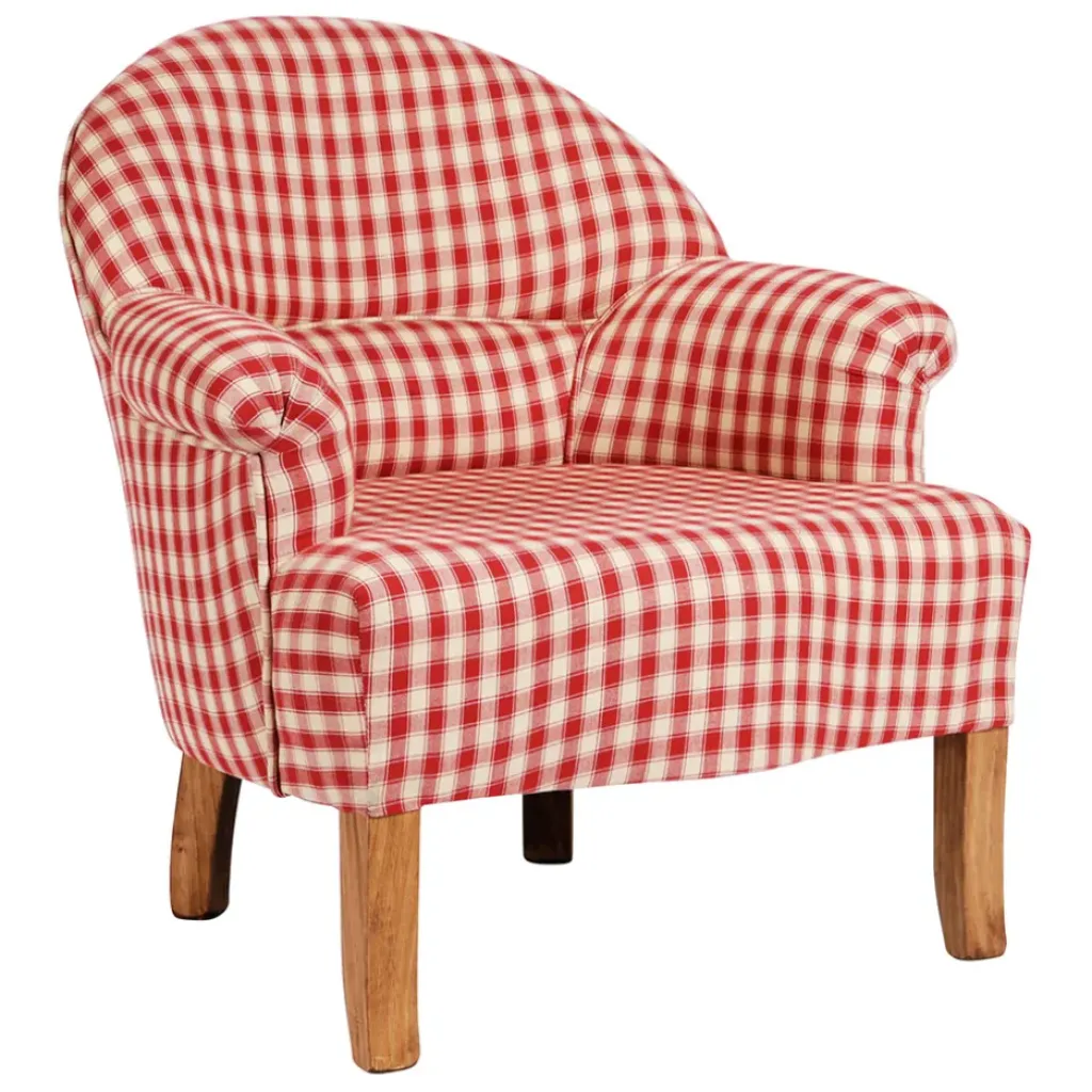 Fabrique de Styles Fauteuil crapaud en coton vichy et pin - Margot* Fauteuils