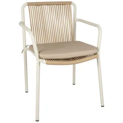 Fabrique de Styles Fauteuil d'extérieur avec coussin en tissu beige et blanc - Ajay*Enfant Chaises, Fauteuils|Jardin