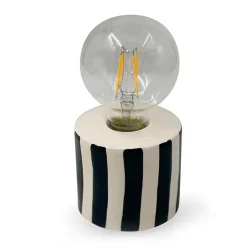 Fabrique de Styles Lampe à piles en faïence rayée et blanc h17cm* Lampes À Poser