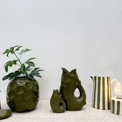 Fabrique de Styles Lampe à piles en faïence rayée et blanc h17cm* Lampes À Poser