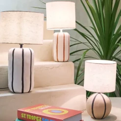 Fabrique de Styles Lampe en céramique rayée et écru h40cm - Paese* Lampes À Poser