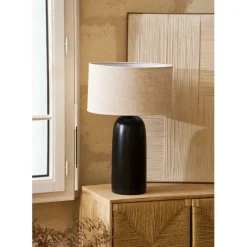 Fabrique de Styles Lampe en terre cuite et lin noir et beige h60cm - Vita* Lampes À Poser
