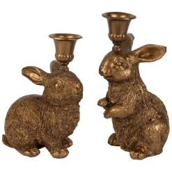 Fabrique de Styles Lot de 2 bougeoirs lapin en poudre de pierre et fer - Floreal* Photophores, Bougeoirs Et Lanternes