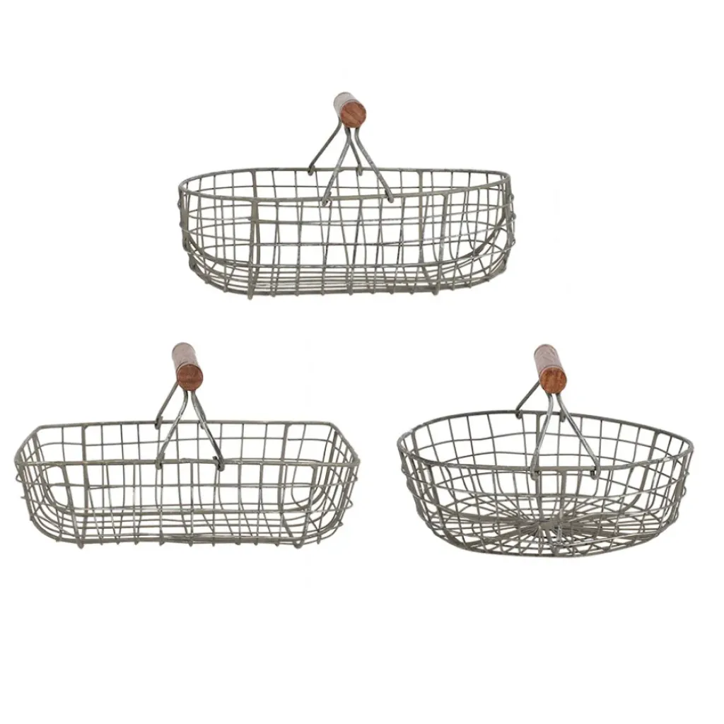 Fabrique de Styles Lot de 3 paniers en fer avec anse en bois* Paniers Et Corbeilles