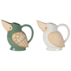 Fabrique de Styles Lot de 2 pichets oiseau en grès blanc et sauge 1L - Calao* Carafes Et Pichets