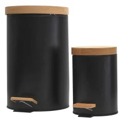 Fabrique de Styles Lot de 2 poubelles à pédale en métal et bambou 3L et 12L* Poubelles