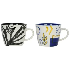 Fabrique de Styles Lot de 2 tasses à thé en grès bleu et blanc - arty folk* Tasses Et Mugs