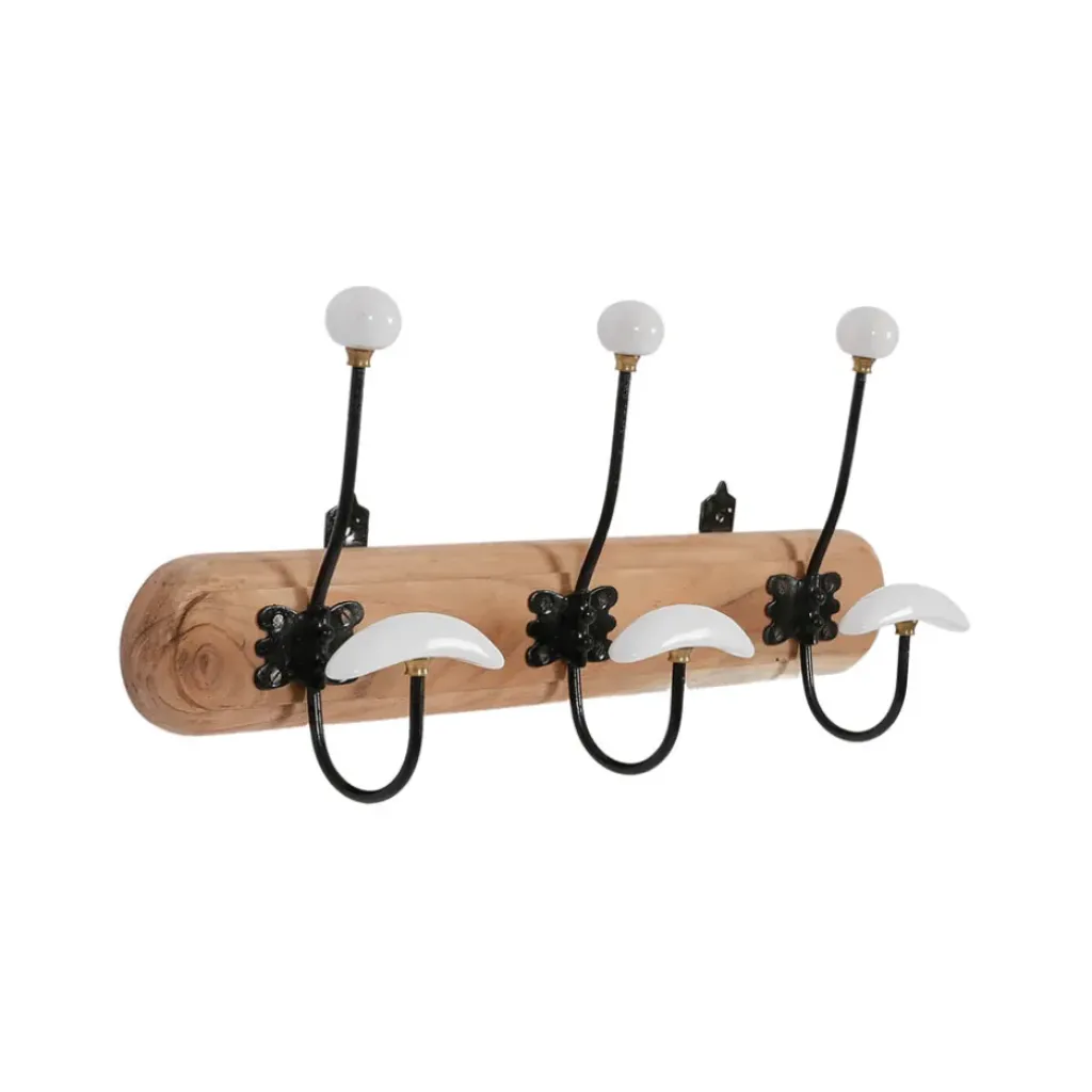 Fabrique de Styles Patère 3 crochets en acacia et fer naturel et blanc - Campagne* Patères