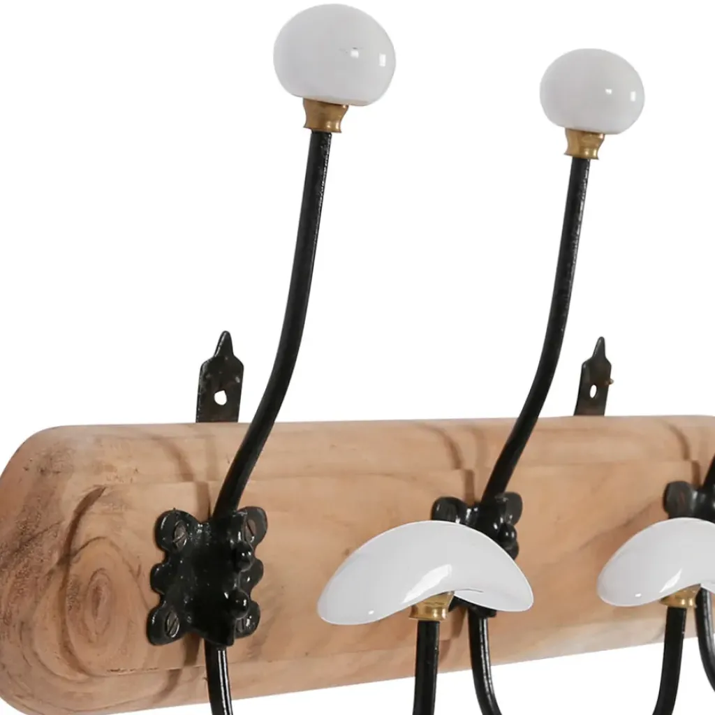 Fabrique de Styles Patère 3 crochets en acacia et fer naturel et blanc - Campagne* Patères