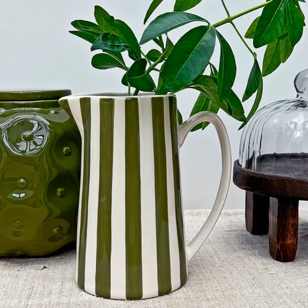 Fabrique de Styles Pichet en céramique rayé blanc et 1L* Carafes Et Pichets