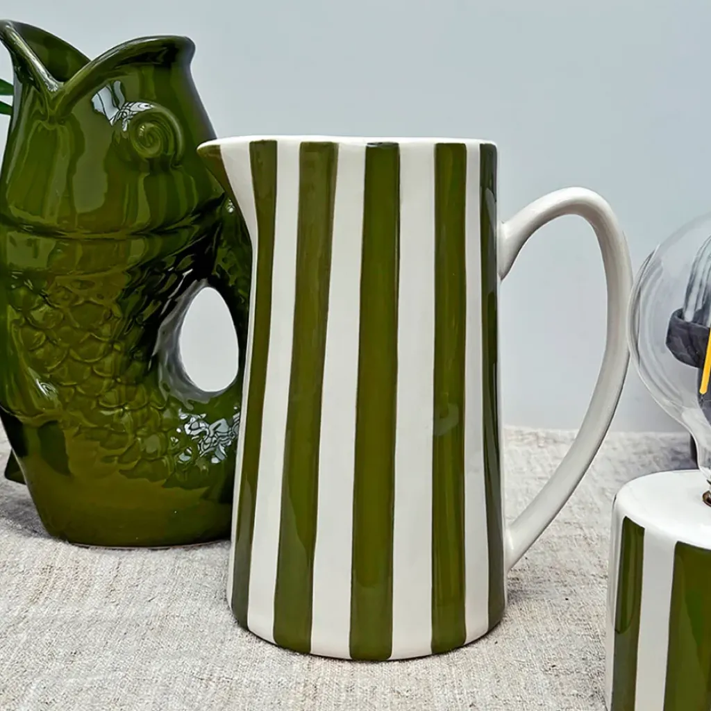 Fabrique de Styles Pichet en céramique rayé blanc et 1L* Carafes Et Pichets