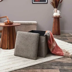 Fabrique de Styles Pouf coffre pliable en tissu côtelé - Scarlett* Poufs Et Tabourets