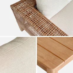 Fabrique de Styles Salon de jardin 4 places en cannage et acacia brossé et coussins beige - Olinda*Enfant Salons De Jardin|Jardin