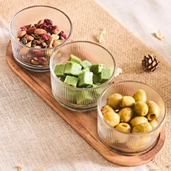 Fabrique de Styles Set apéritif acacia avec 3 coupelles verre 28x10cm* Bols Et Coupelles