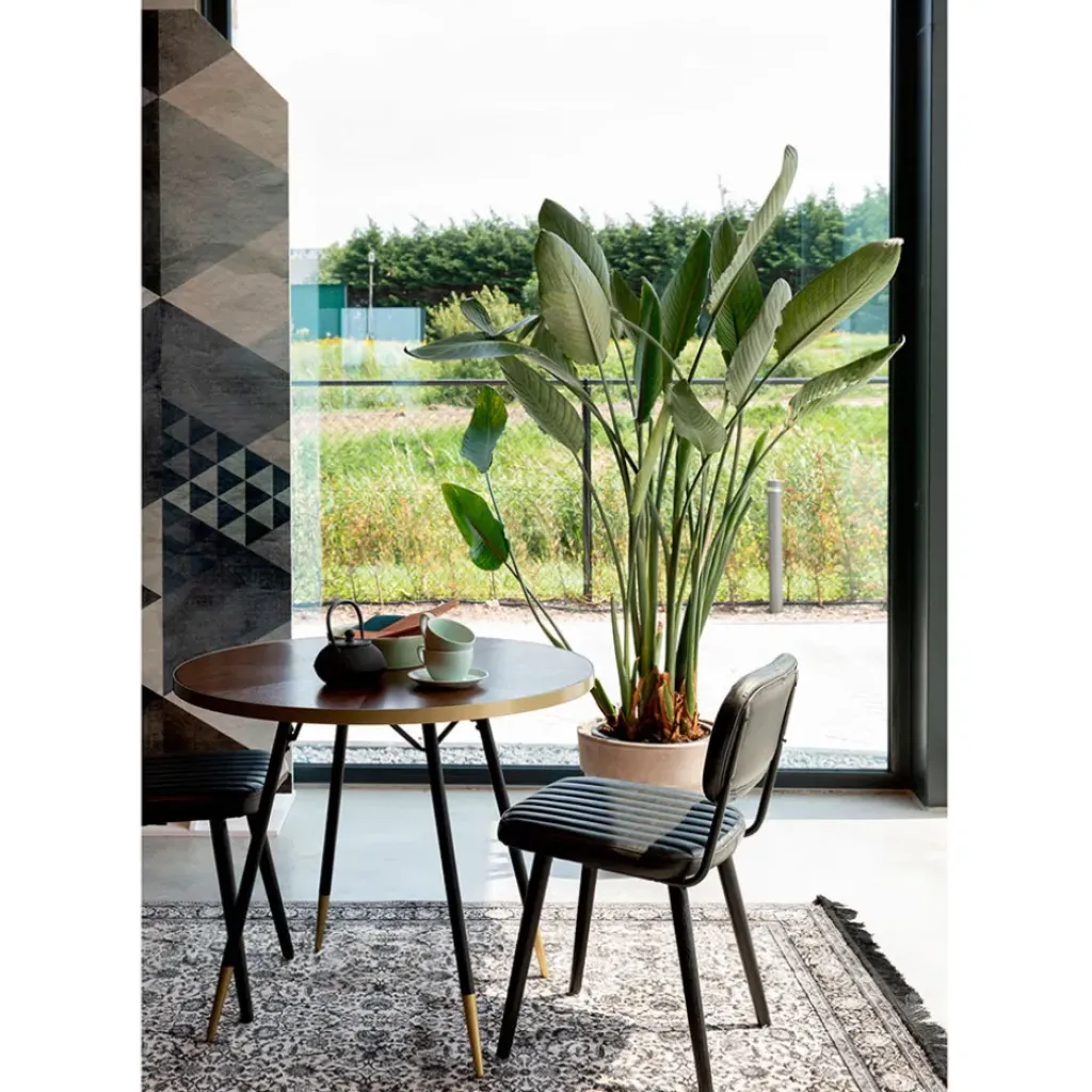 Fabrique de Styles Table à manger ronde en noyer plaqué et métal doré d91cm - Denise* Table De Salle À Manger