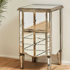 Fabrique de Styles Table de chevet baroque en bois et miroir 2 tiroirs - Bois miroir* Tables De Chevet