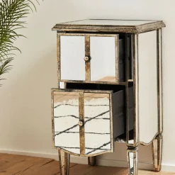 Fabrique de Styles Table de chevet baroque en bois et miroir 2 tiroirs - Bois miroir* Tables De Chevet