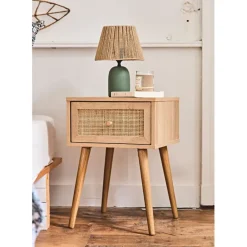 Fabrique de Styles Table de chevet en bois et cannage 1 tiroir - Baia* Tables De Chevet