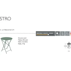 Fabrique de Styles Table de jardin ronde pliante en acier gris - Bistro*Enfant Tables De Jardin|Jardin