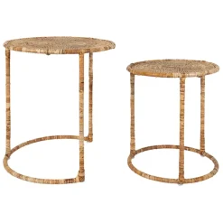 Fabrique de Styles Table gigogne rond par 2 en fer et rotin 50x50cm - Pasil* Bouts De Canapé Et Tables D'appoint