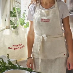 Fabrique de Styles Tablier en coton écru et rouge - Famille* Torchons, Tabliers Et Maniques