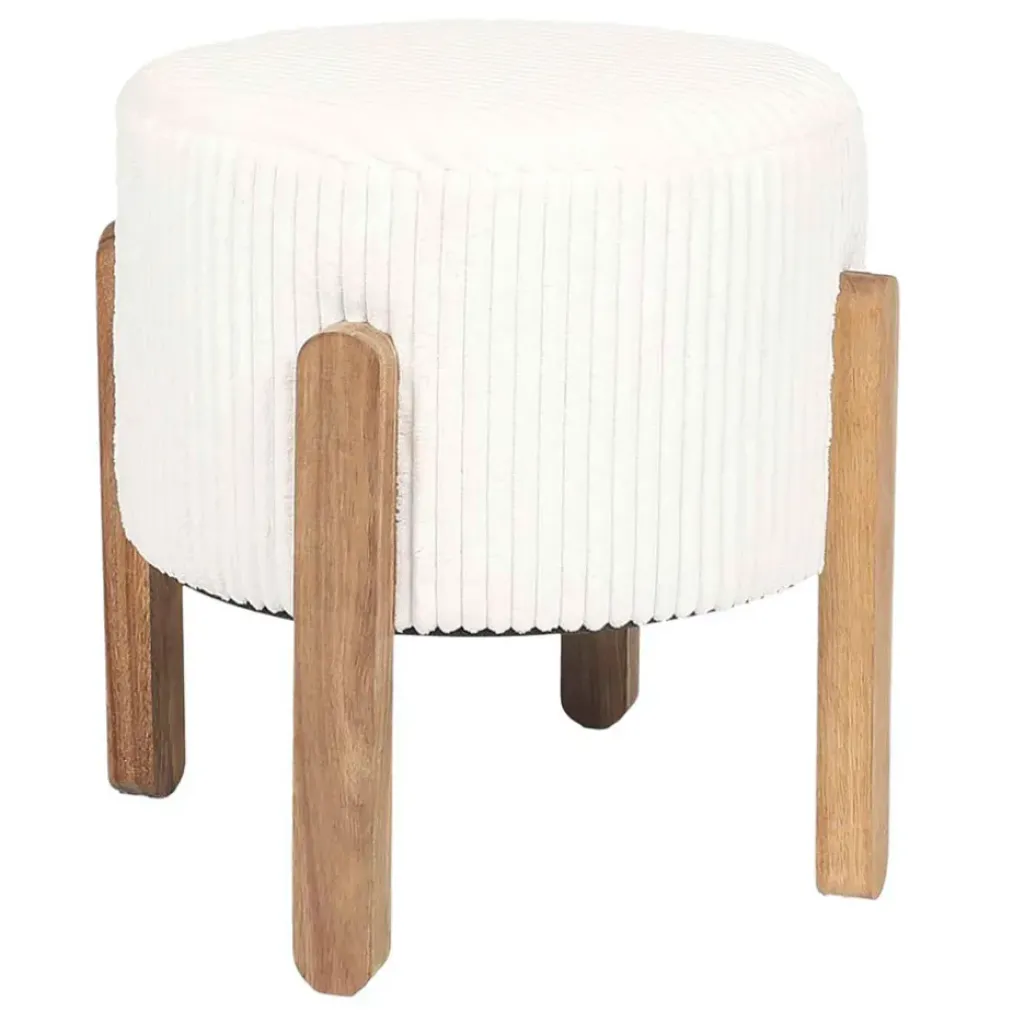 Fabrique de Styles Tabouret en tissu côtelé beige et bois d'acacia - Scarlett* Poufs Et Tabourets