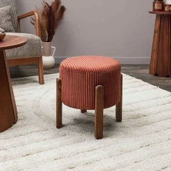 Fabrique de Styles Tabouret en tissu côtelé et bois d'acacia - Scarlett* Poufs Et Tabourets