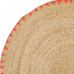 Fabrique de Styles Tapis rond en jute et coton naturel et orange d100cm - Seguia* Tapis