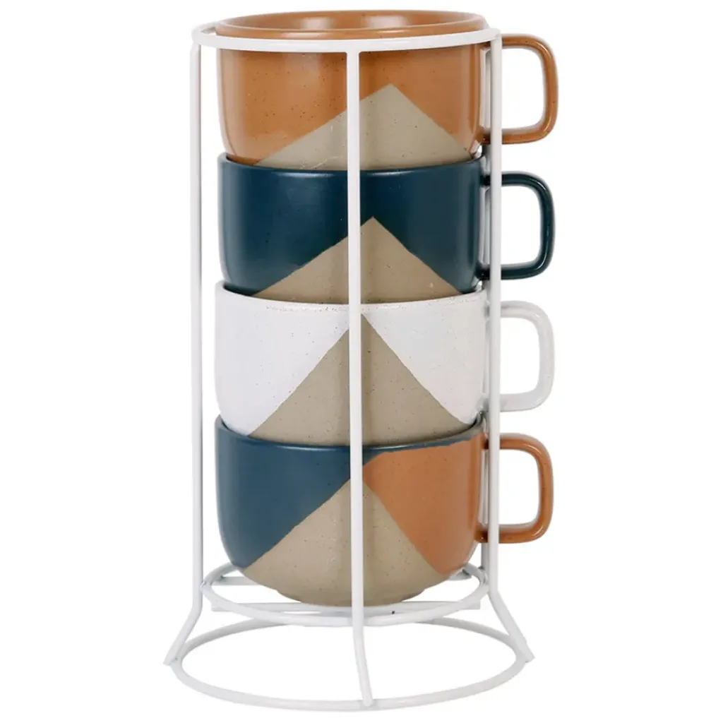 Fabrique de Styles Tasse à thé avec support en grès indigo, blanc et terracotta -courba* Tasses Et Mugs
