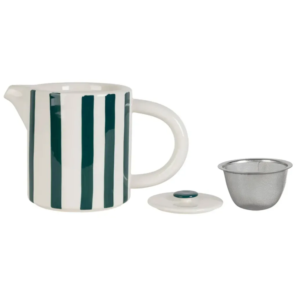 Fabrique de Styles Théière rayée en grès émeraude et blanc avec filtre 1l - Alaria* Théières Et Cafetières